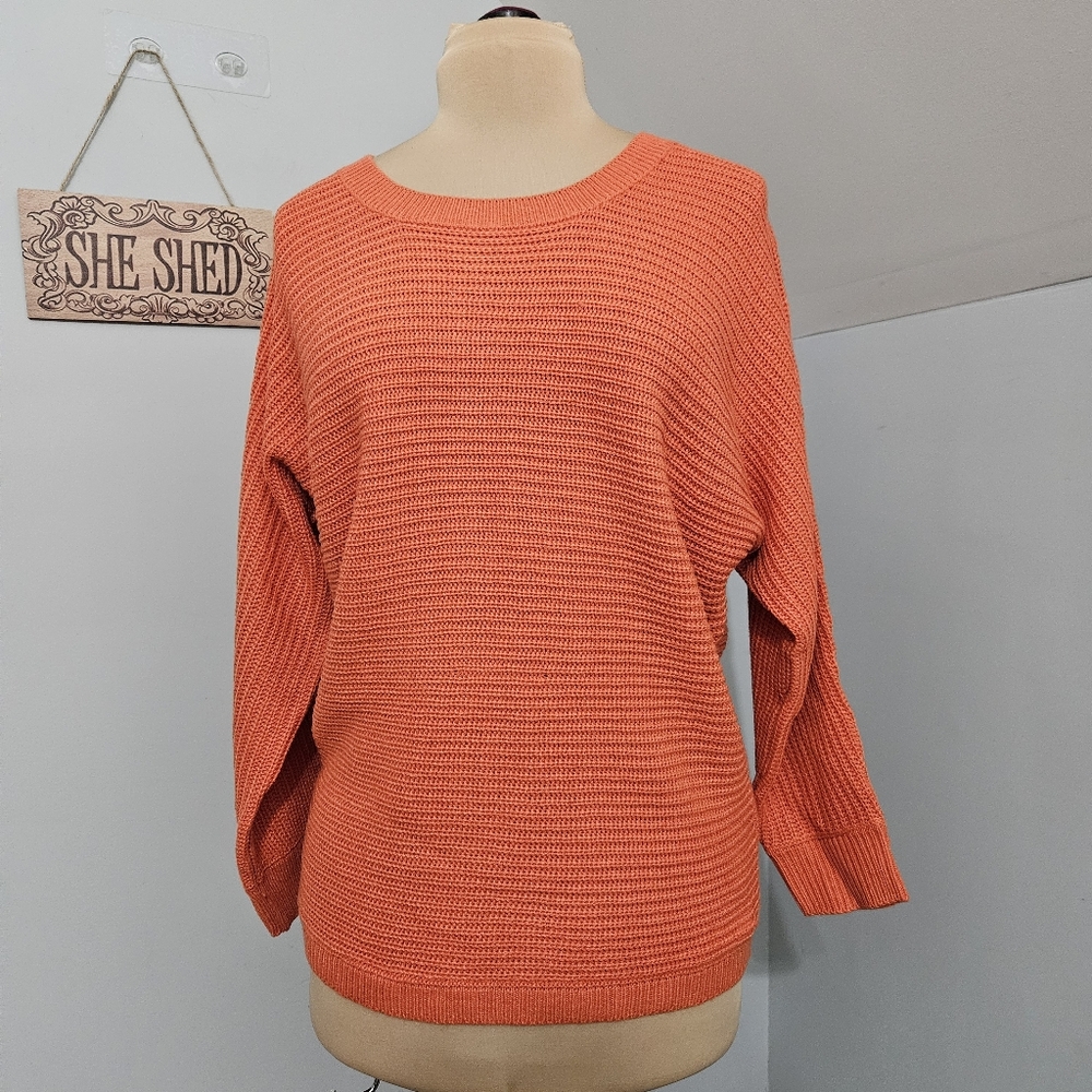 Venus Orange Button Back Sweater Women’s Medium Long Sleeve Knit Pullover Swifty